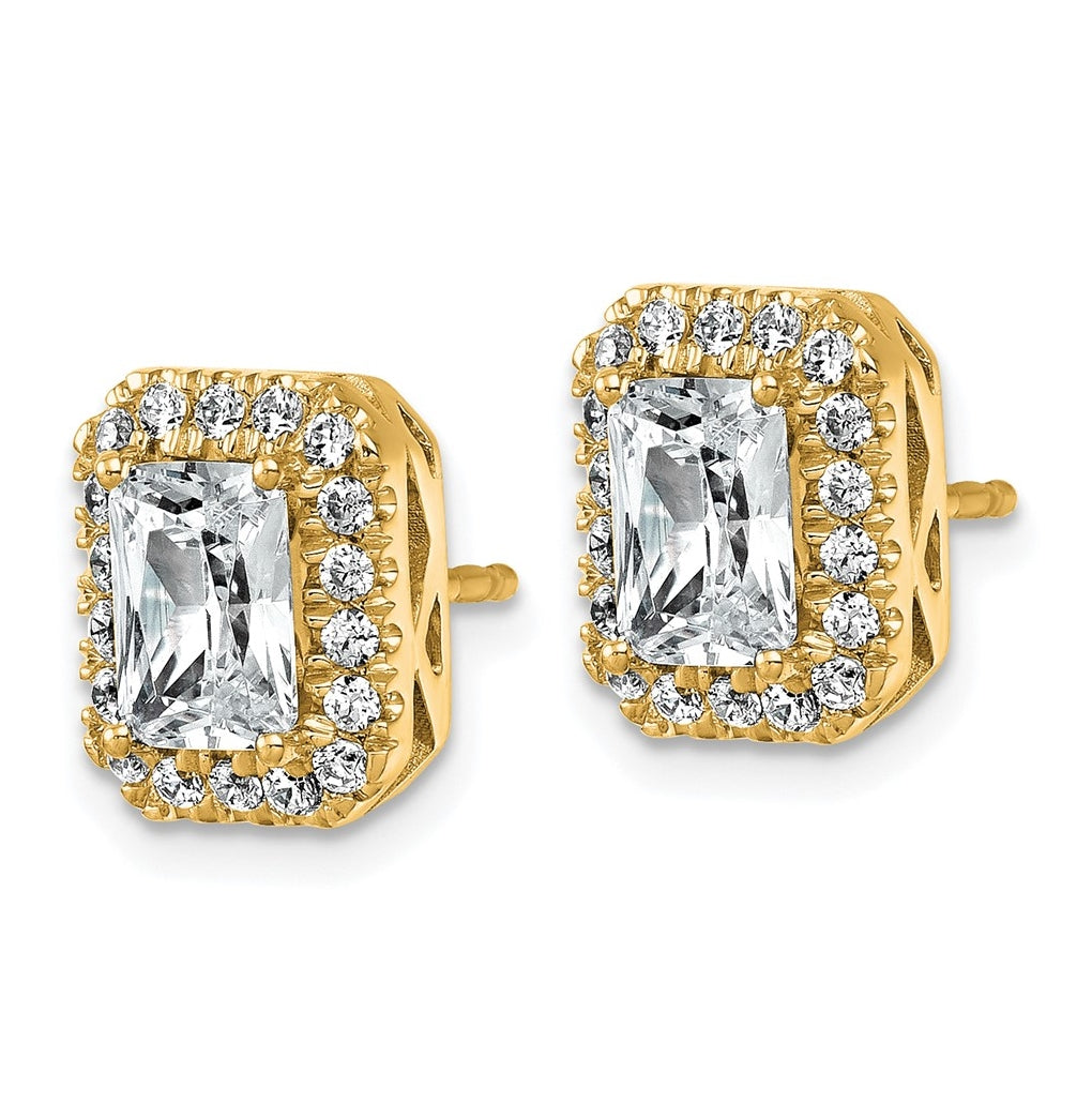 14k Yellow Gold 2 1/2ct Lab Grown VS+ F+ Diamond Radiant Shape Halo Complete Earrings