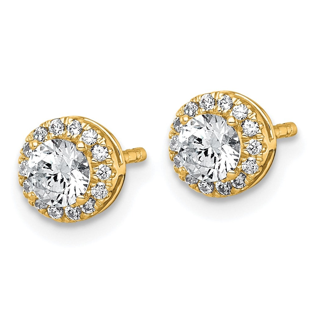 14k Yellow Gold 5/8 carat Lab Grown Diamond VS+ F+ Round Complete Halo Post Earrings