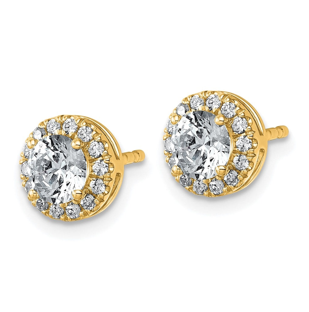 14k Yellow Gold 1 1/5 carat Lab Grown Diamond VS+ F+ Round Complete Halo Post Earrings