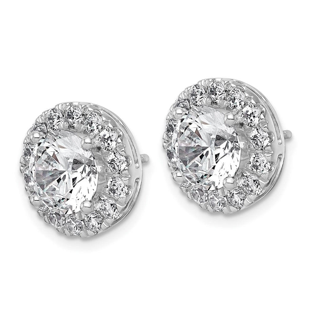 14k White Gold 5 carat Lab Grown Diamond VS+ F+ Round Complete Halo Post Earrings
