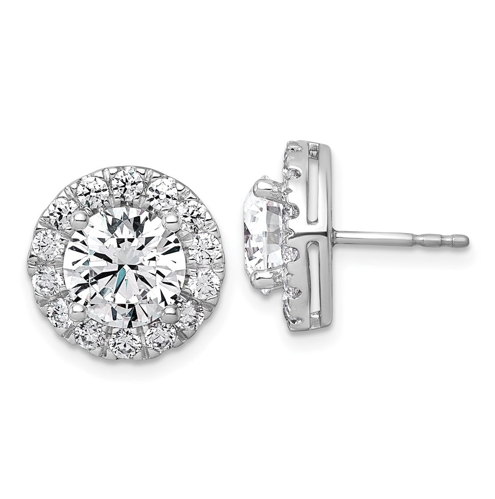 14k White Gold 5 carat Lab Grown Diamond VS+ F+ Round Complete Halo Post Earrings