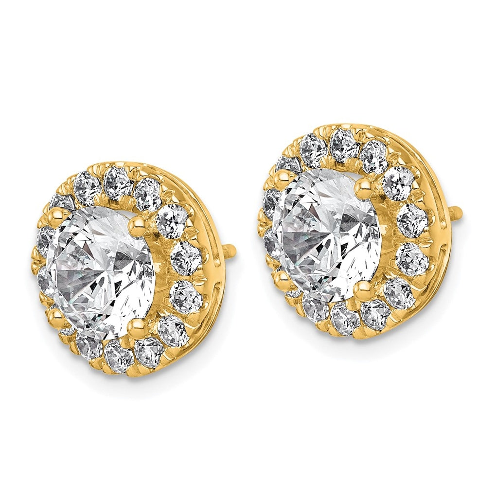 14k Yellow Gold 5 carat Lab Grown Diamond VS+ F+ Round Complete Halo Post Earrings