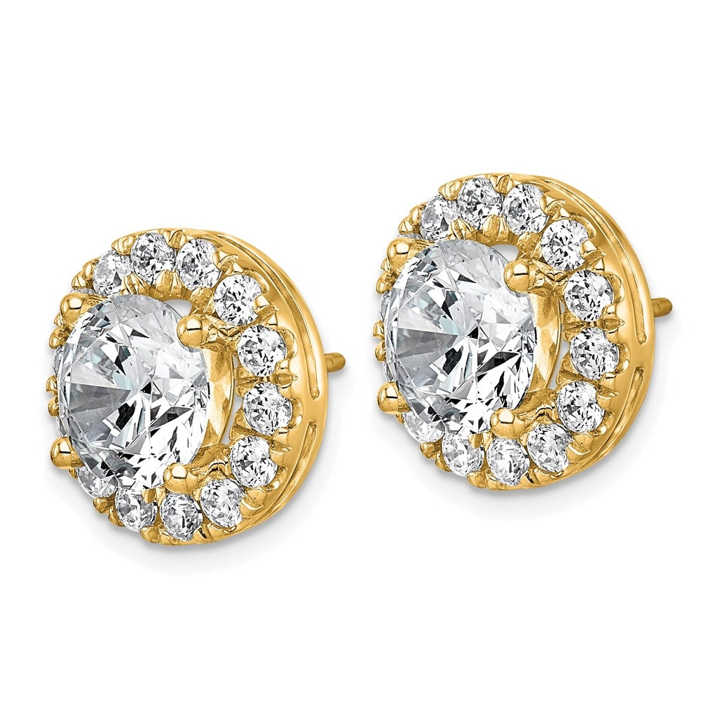 14k Yellow Gold 7 5/8 carat Lab Grown Diamond VS+ F+ Round Complete Halo Post Earrings