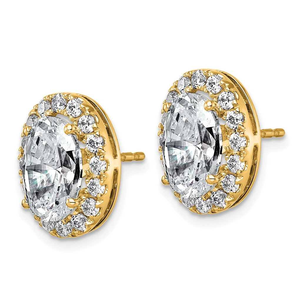 14k Yellow Gold 5 7/8 carat Lab Grown Diamond VS+ F+ Complete Oval Halo Earrings