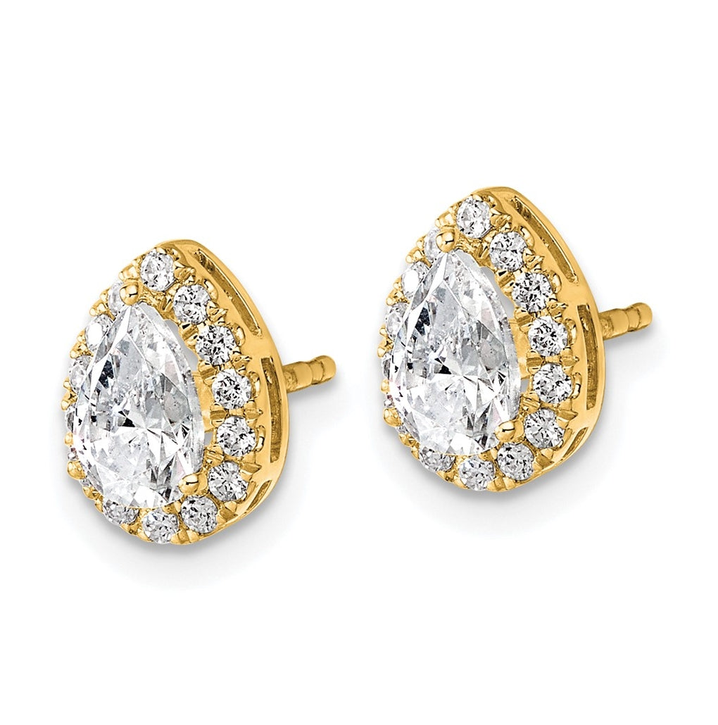 14k Yellow Gold 1 1/4 carat Lab Grown Diamond VS+ F+ Complete Pear Halo Earrings