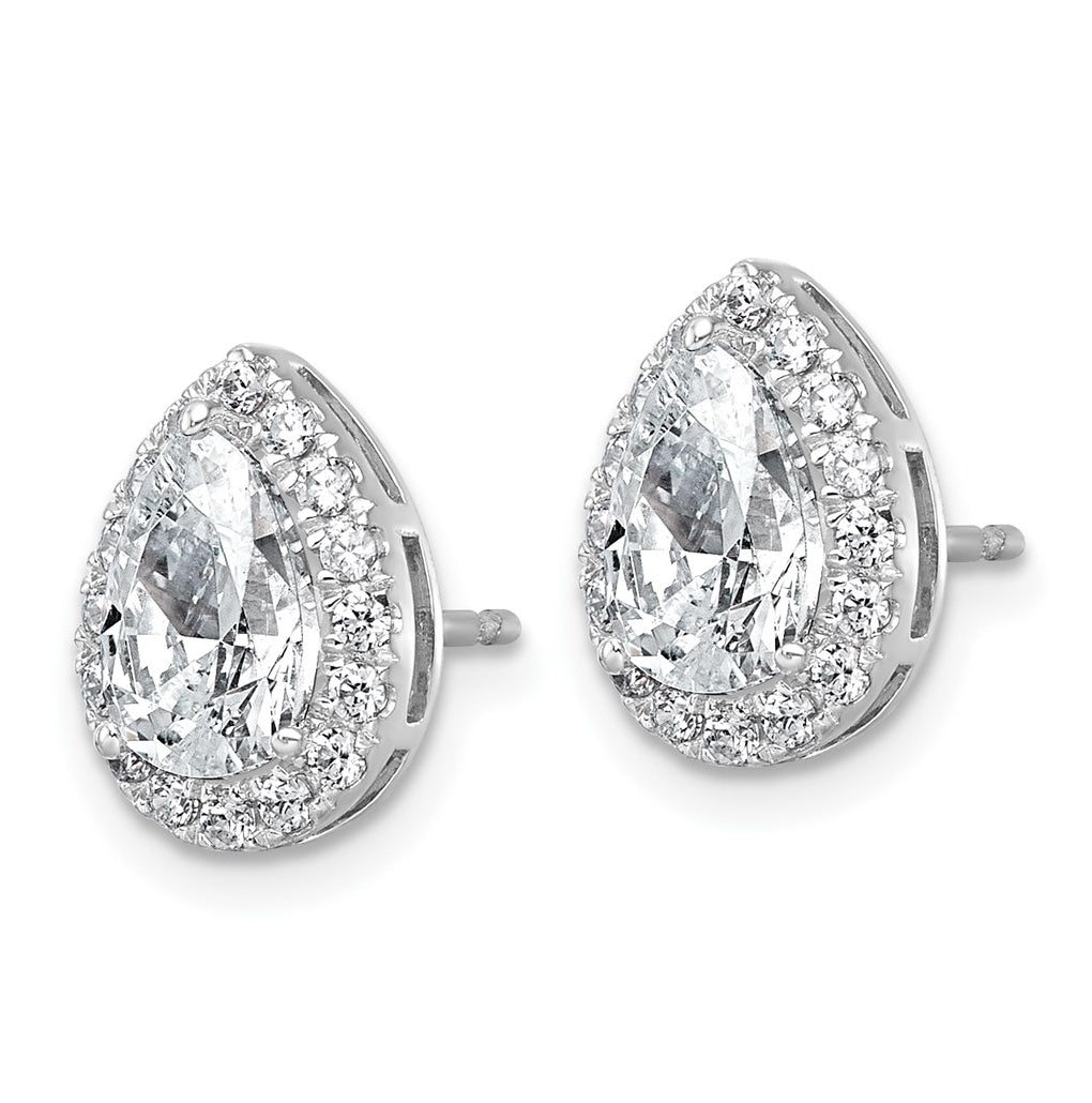 14k White Gold 2 3/8 carat Lab Grown Diamond VS+ F+ Complete Pear Halo Post Earrings