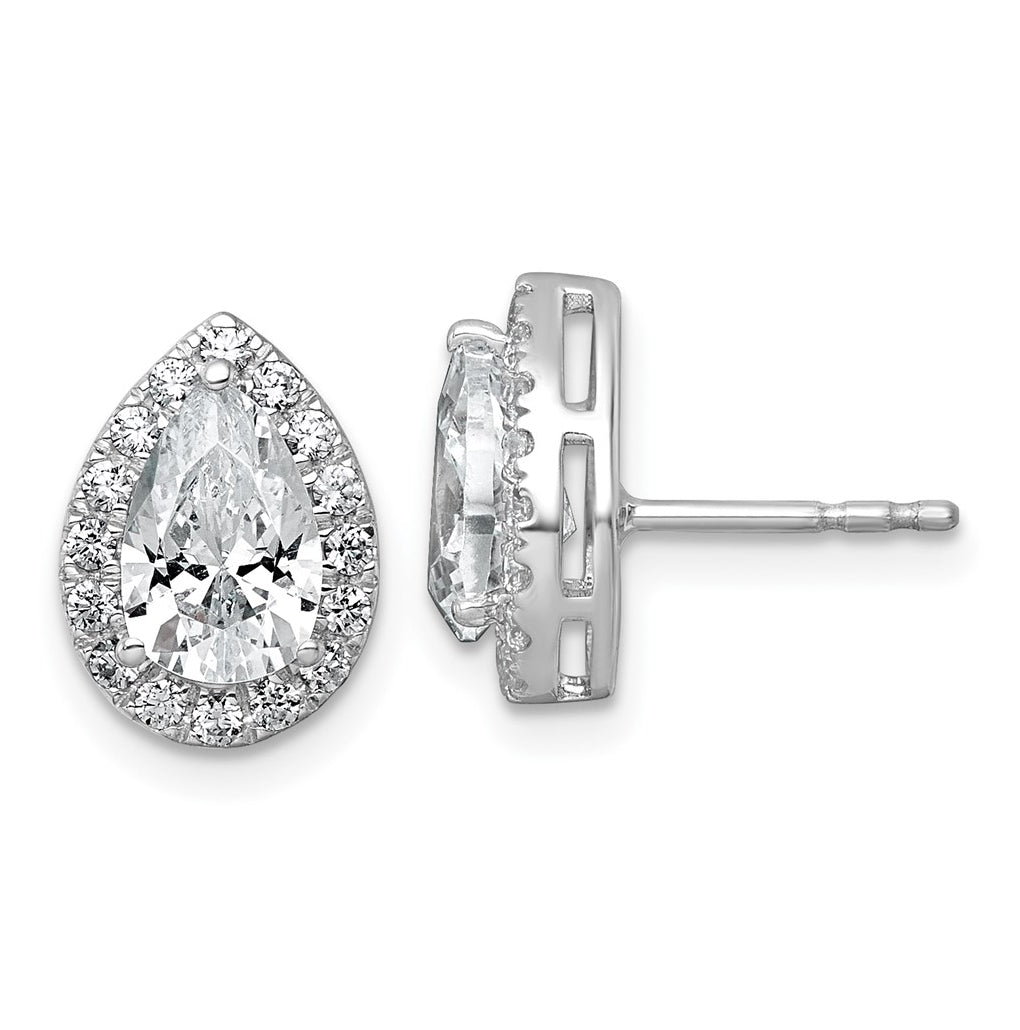 14k White Gold 2 3/8 carat Lab Grown Diamond VS+ F+ Complete Pear Halo Post Earrings