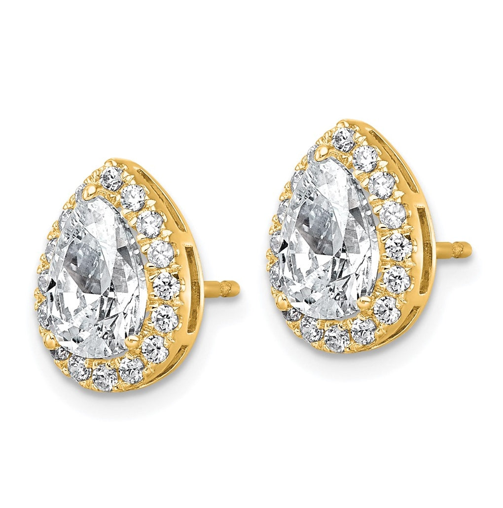 14k Yellow Gold 2 3/8 carat Lab Grown Diamond VS+ F+ Complete Pear Halo Post Earrings