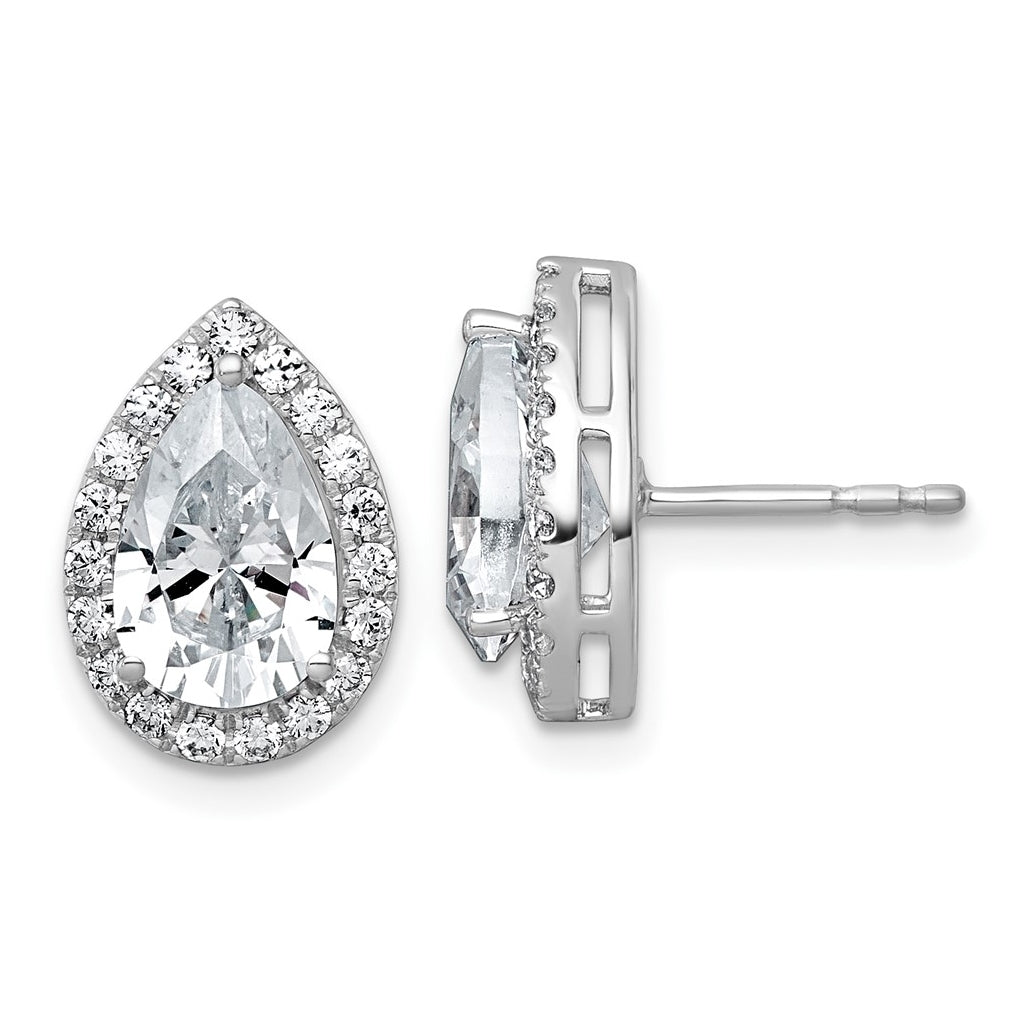 14k White Gold 3 1/2 carat Lab Grown Diamond VS+ F+ Complete Pear Halo Post Earrings