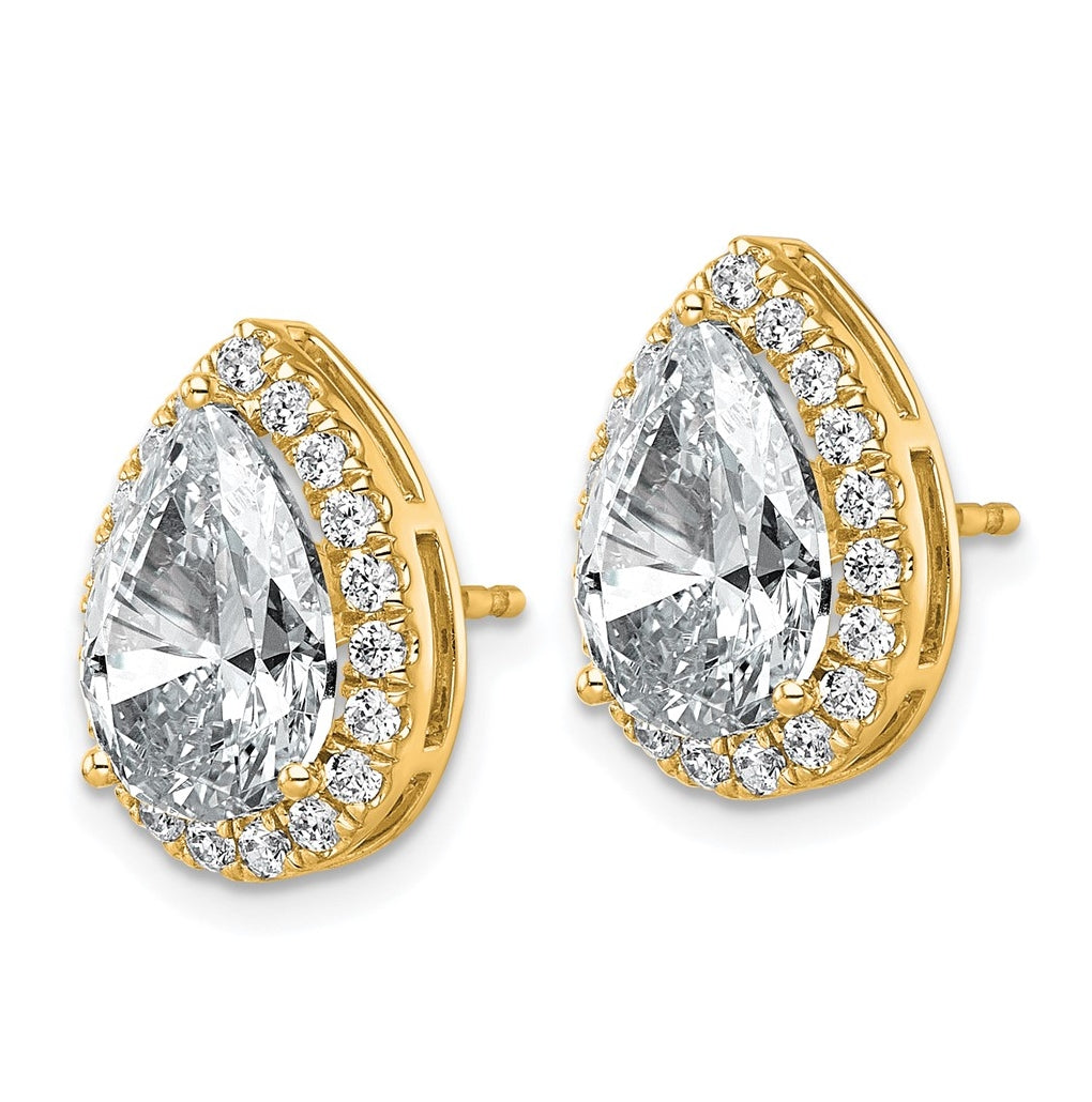 14k Yellow Gold White Gold 4 5/8 carat Lab Grown Diamond VS+ F+ Complete Pear Halo Post Earrings
