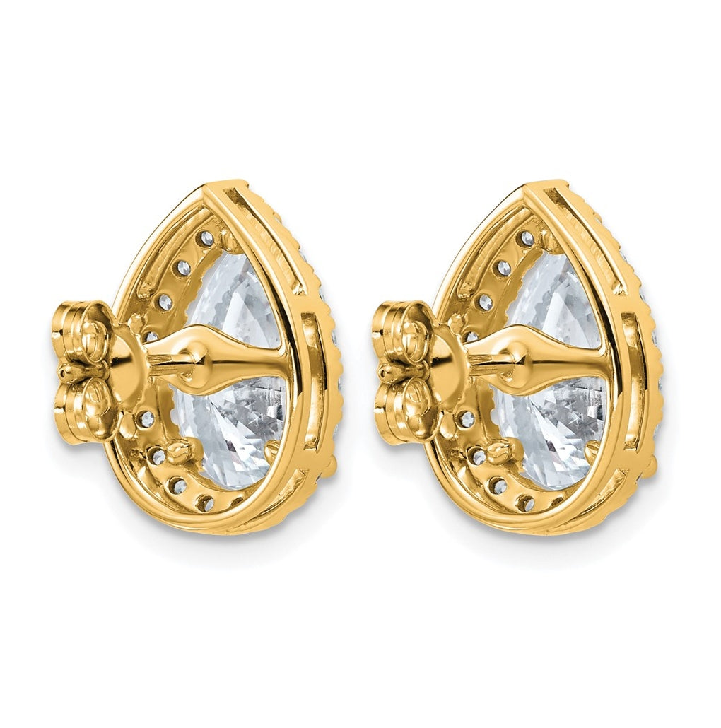 14k Yellow Gold White Gold 4 5/8 carat Lab Grown Diamond VS+ F+ Complete Pear Halo Post Earrings