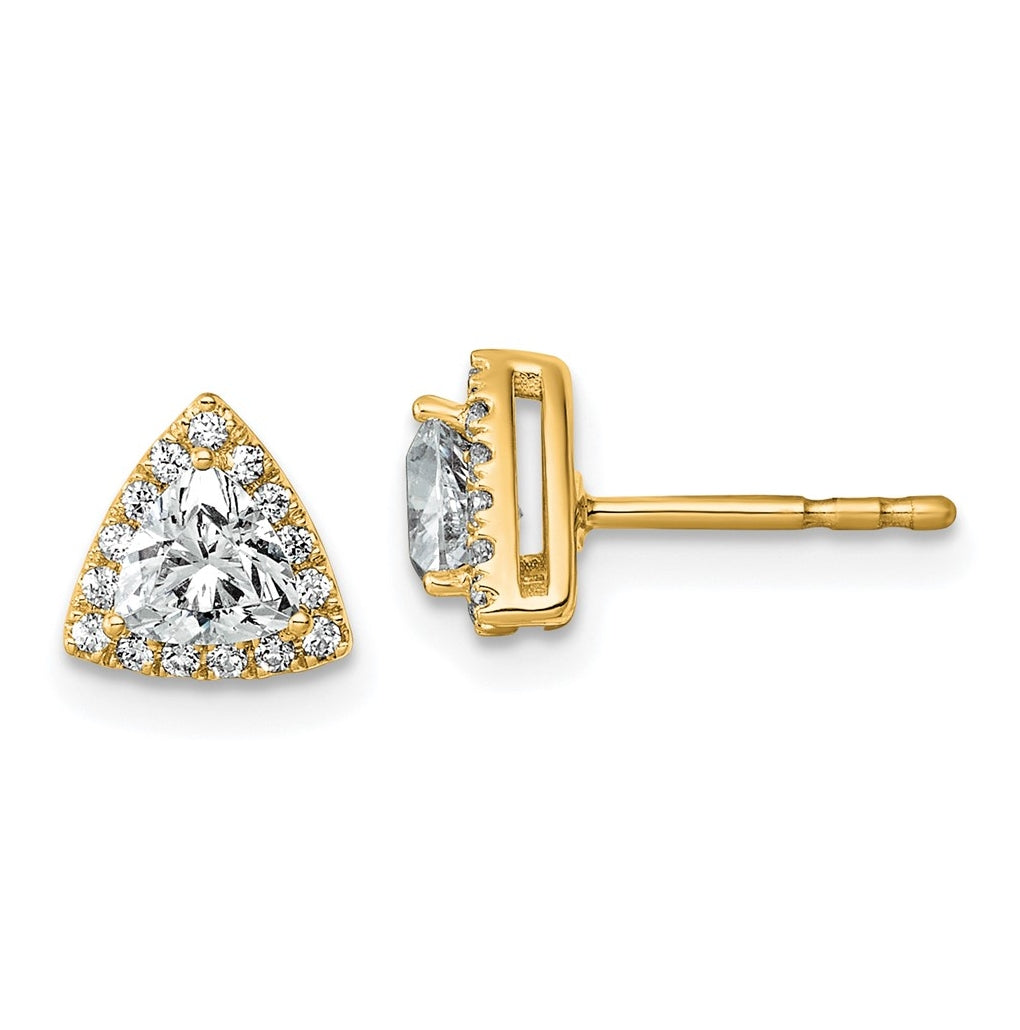 14k Yellow Gold 5/8 carat Lab Grown Diamond VS+ F+ Complete Trillion Halo Post Earrings
