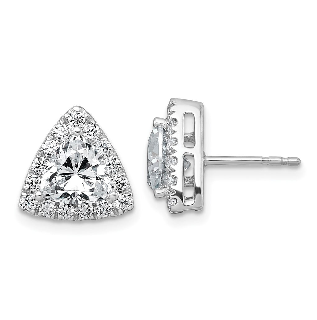 14k White Gold 2 5/8 carat Lab Grown Diamond VS+ F+ Complete Trillion Halo Post Earrings