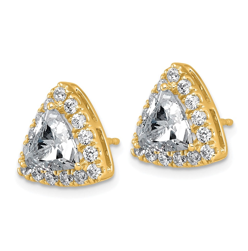 14k Yellow Gold 3 3/4 carat Lab Grown Diamond VS+ F+ Complete Trillion Halo Post Earrings