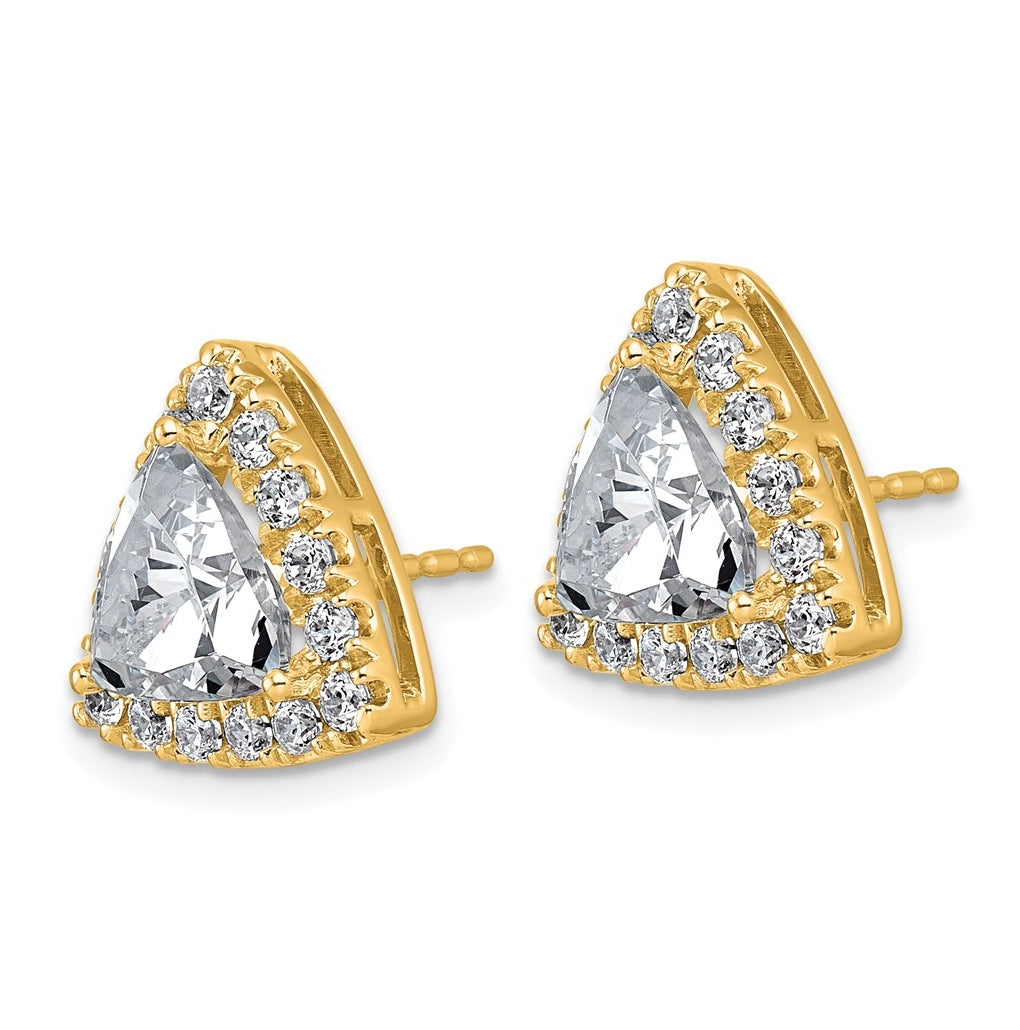 14k Yellow Gold 5 1/4 carat Lab Grown Diamond VS+ F+ Complete Trillion Halo Post Earrings