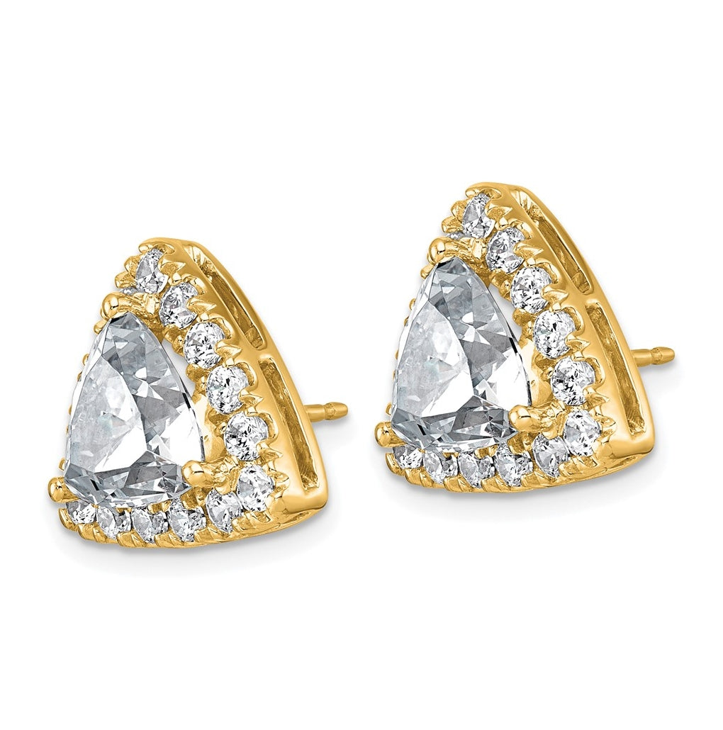14k Yellow Gold 7 3/4 carat Lab Grown Diamond VS+ F+ Complete Trillion Halo Post Earrings