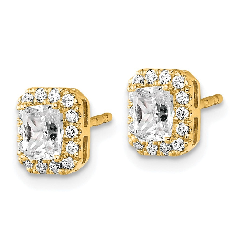 14k Yellow Gold 7/8 carat Lab Grown Diamond VS+ F+ Complete Emerald Halo Post Earrings