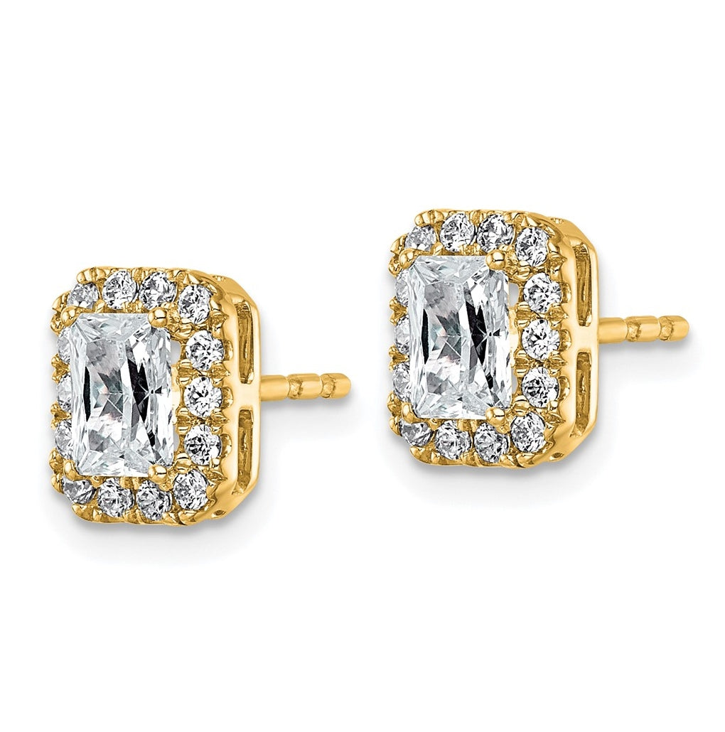 14k Yellow Gold 1 1/3 carat Lab Grown Diamond VS+ F+ Complete Emerald Halo Post Earrings