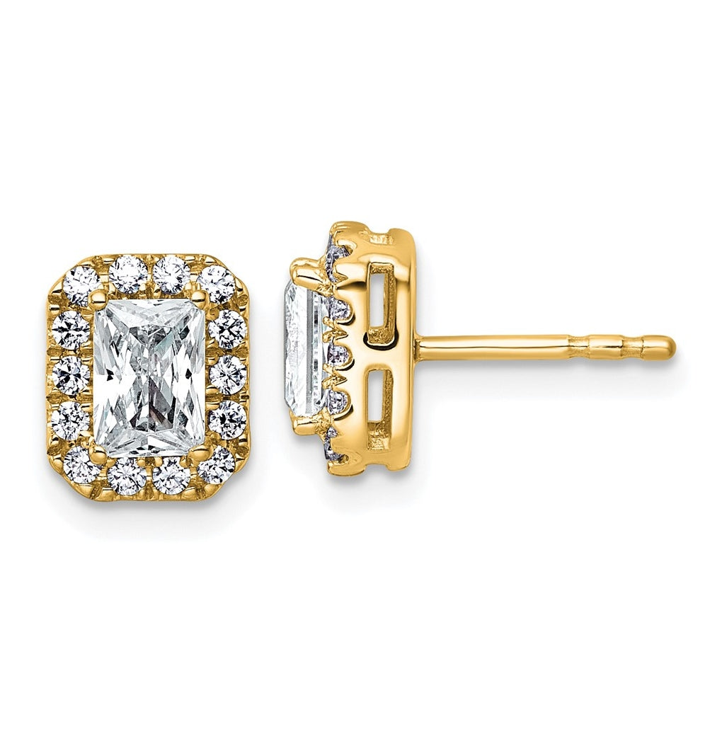14k Yellow Gold 1 1/3 carat Lab Grown Diamond VS+ F+ Complete Emerald Halo Post Earrings