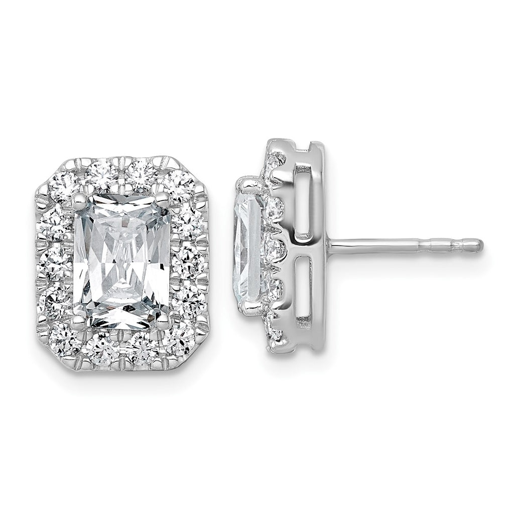 14k White Gold 3 7/8 carat Lab Grown Diamond VS+ F+ Complete Emerald Halo Post Earrings