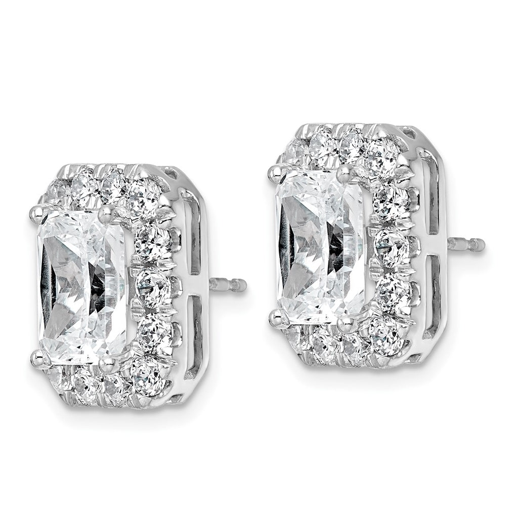 14k White Gold 7 carat Lab Grown Diamond VS+ F+ Complete Emerald Halo Post Earrings