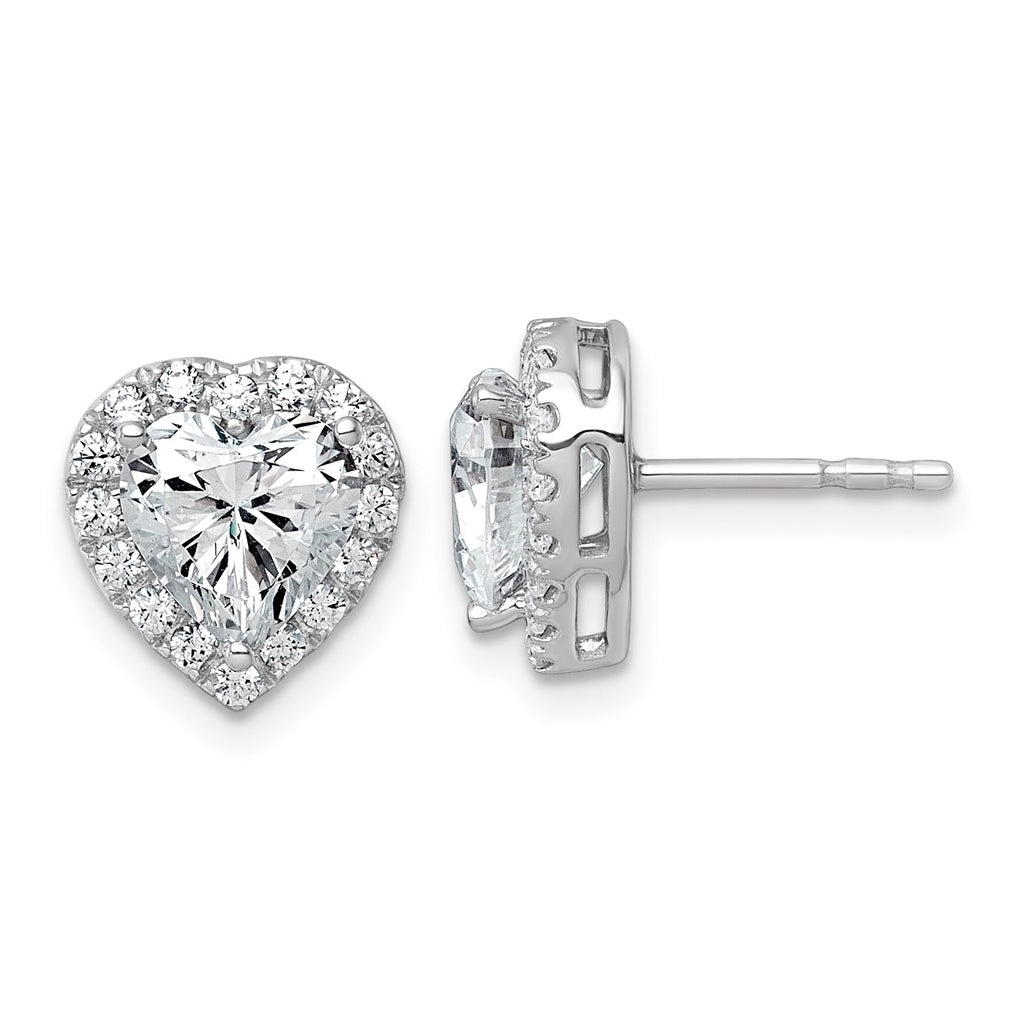 14k White Gold 2 3/8 carat Lab Grown Diamond VS+ F+ Complete Heart Halo Post Earrings