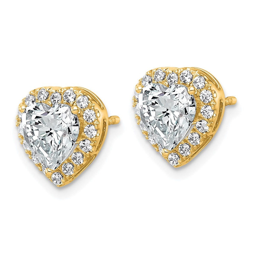14k Yellow Gold 2 3/8 carat Lab Grown Diamond VS+ F+ Complete Heart Halo Post Earrings