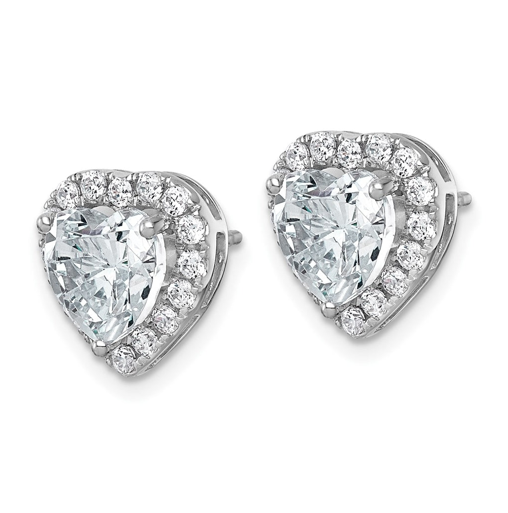 14k White Gold 3 1/2 carat Lab Grown Diamond VS+ F+ Complete Heart Halo Post Earrings