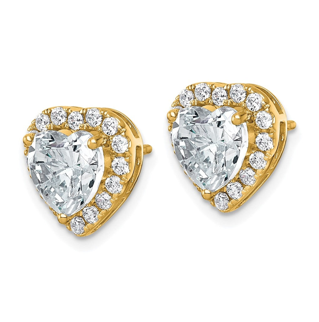 14k Yellow Gold 3 1/2 carat Lab Grown Diamond VS+ F+ Complete Heart Halo Post Earrings