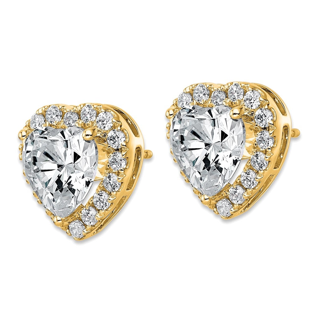14k Yellow Gold 6 carat Lab Grown Diamond VS+ F+ Complete Heart Halo Post Earrings