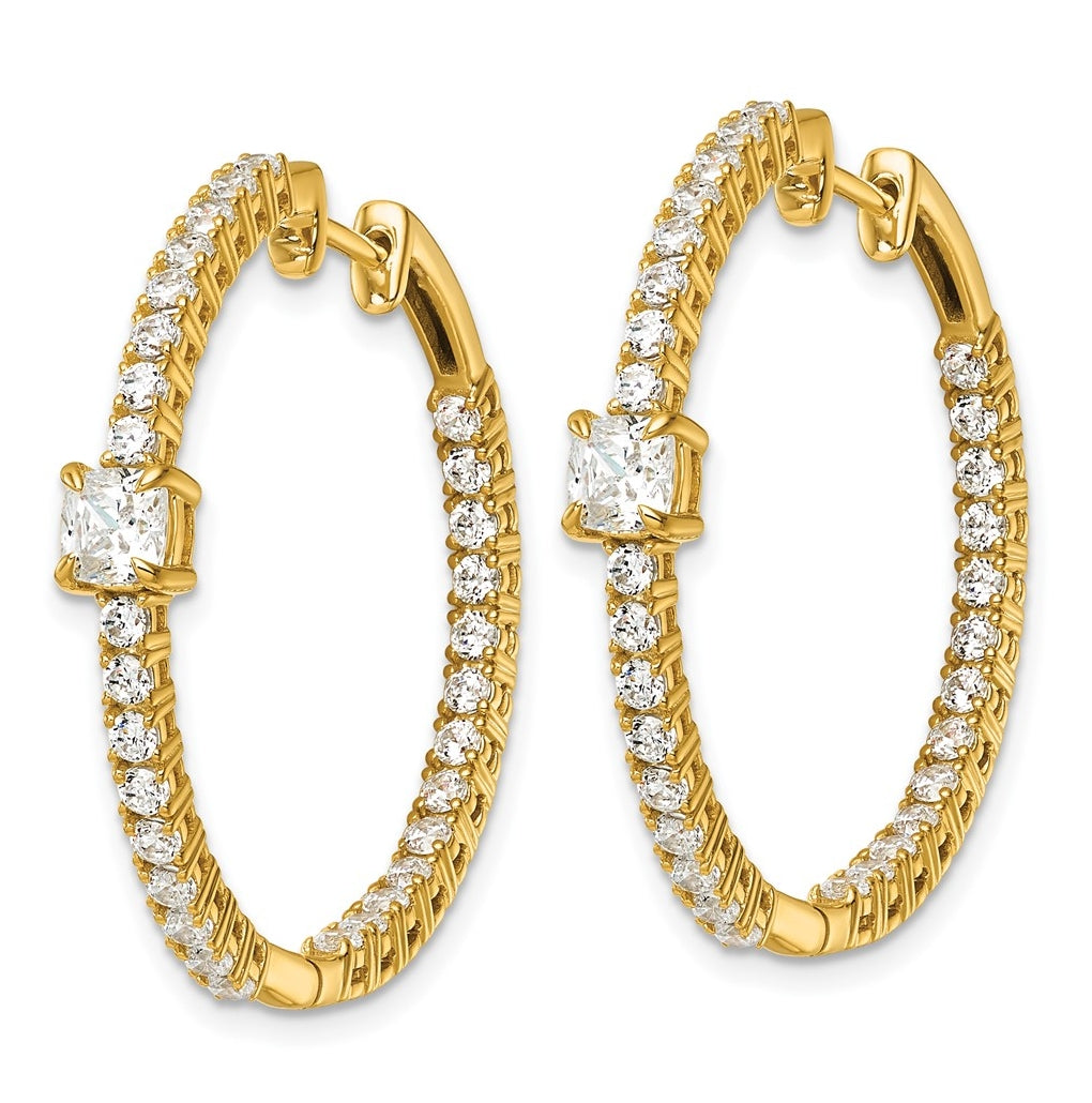 14k Yellow Gold 3 1/8 carat Lab Grown Diamond VS+ F+ Complete Hinged In and Out Hoop Earrings