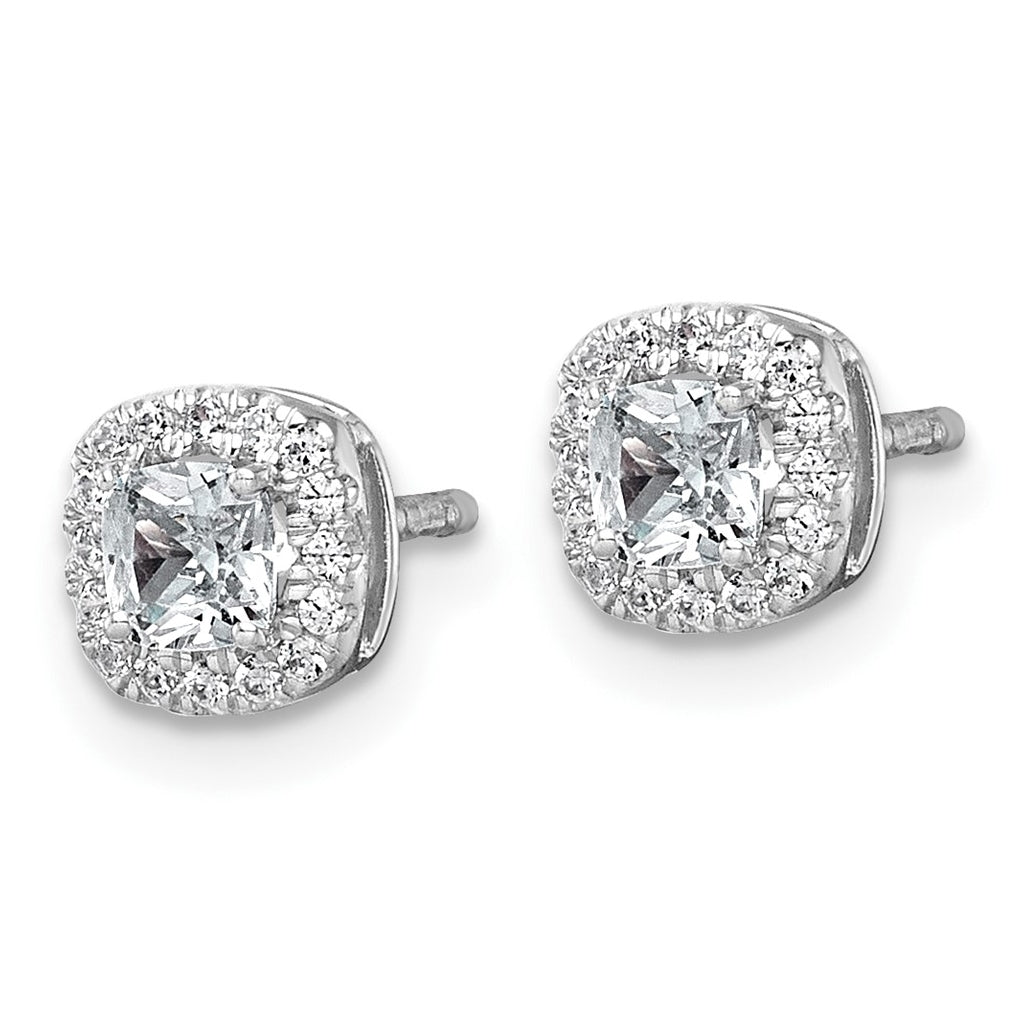 14k White Gold 5/8 carat Lab Grown Diamond VS+ F+ Complete Cushion Halo Post Earrings