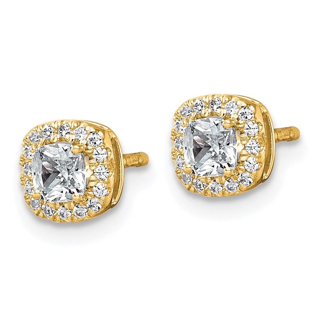 14k Yellow Gold 5/8 carat Lab Grown Diamond VS+ F+ Complete Cushion Halo Post Earrings