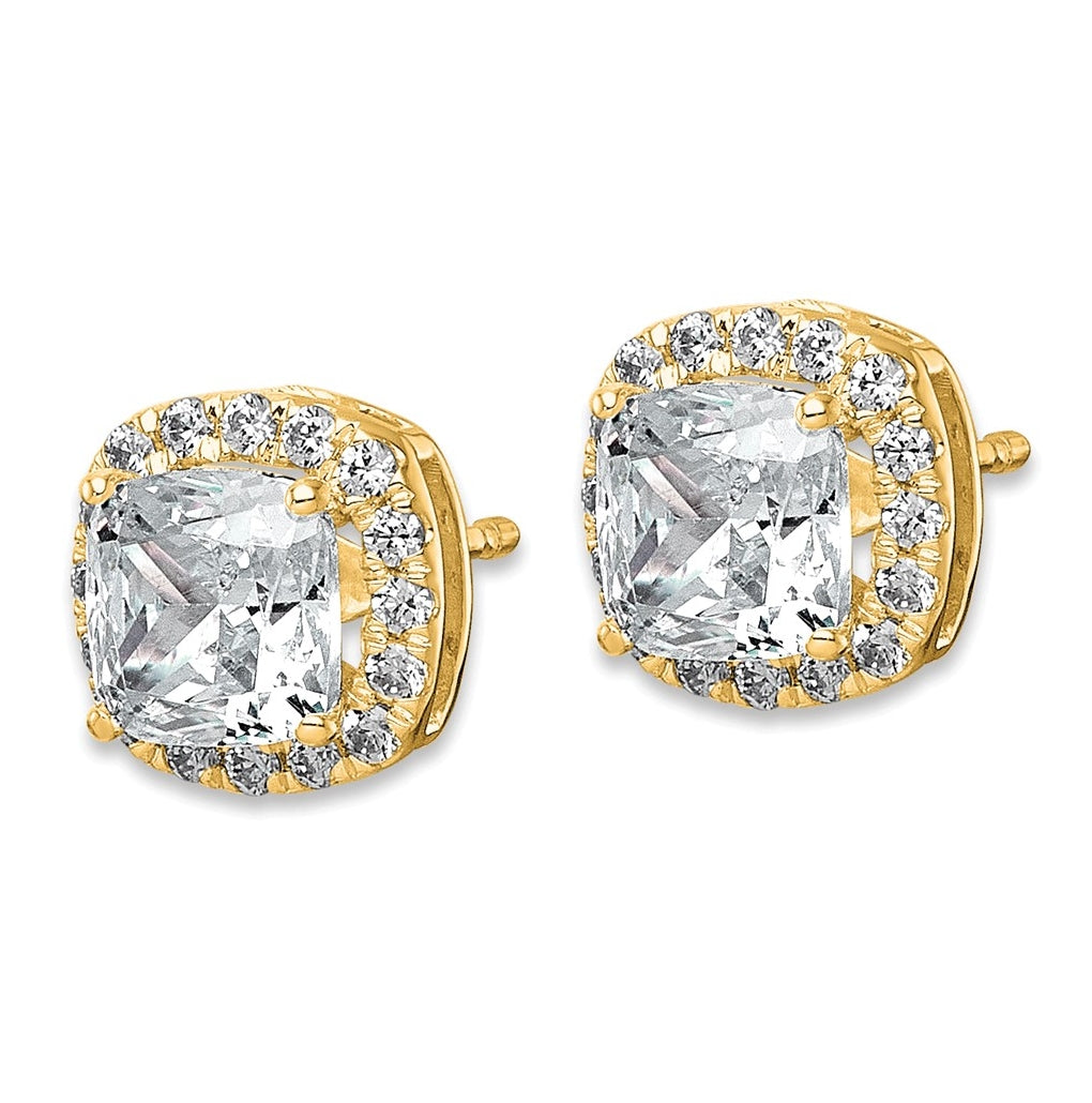 14k Yellow Gold 2 1/3 carat Lab Grown Diamond VS+ F+ Complete Cushion Halo Post Earrings