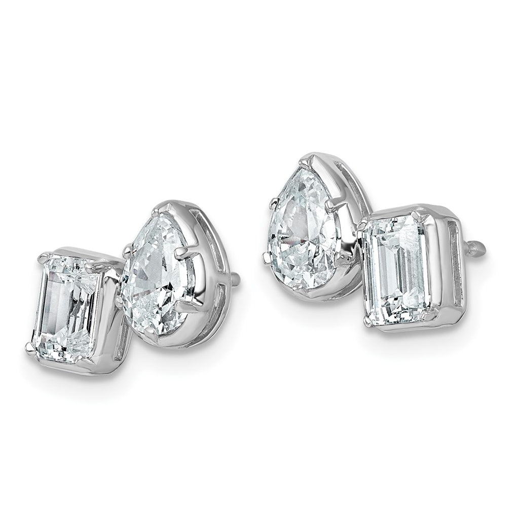 14k White Gold 2 carat Lab Grown Diamond VS+ F+ Complete Emerald and Pear Two Stone Post Earrings
