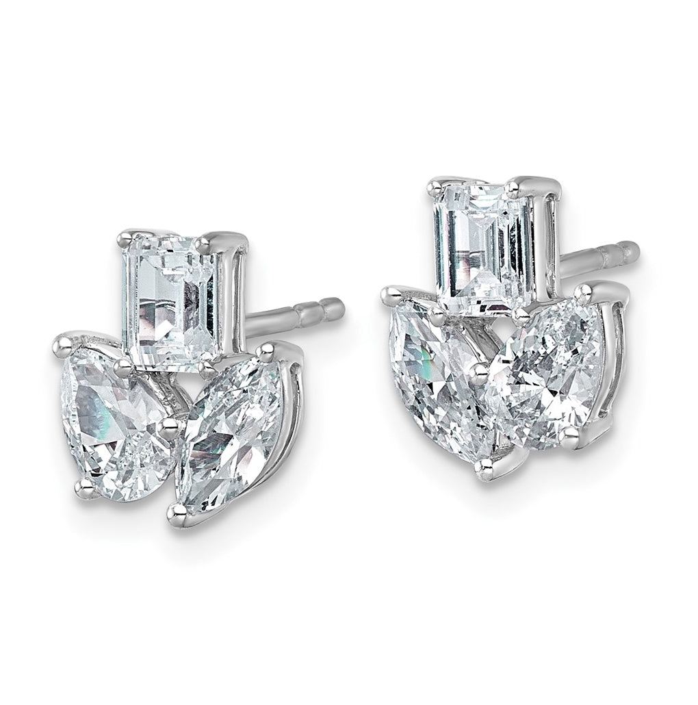 14k White Gold 2 carat Lab Grown Diamond VS+ F+ Complete Emerald Marquise and Pear Three Stone Post Earrings