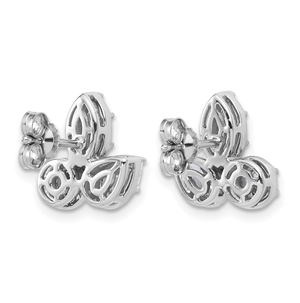 14k White Gold 1 7/8 carat Lab Grown Diamond VS+ F+ Complete Pear Round and Marquise Three Stone Post Earrings