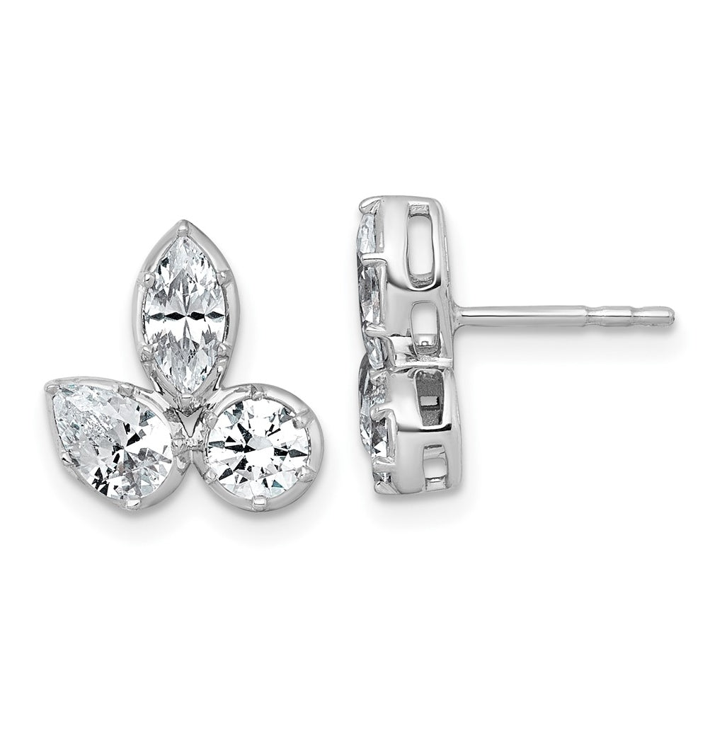 14k White Gold 1 7/8 carat Lab Grown Diamond VS+ F+ Complete Pear Round and Marquise Three Stone Post Earrings