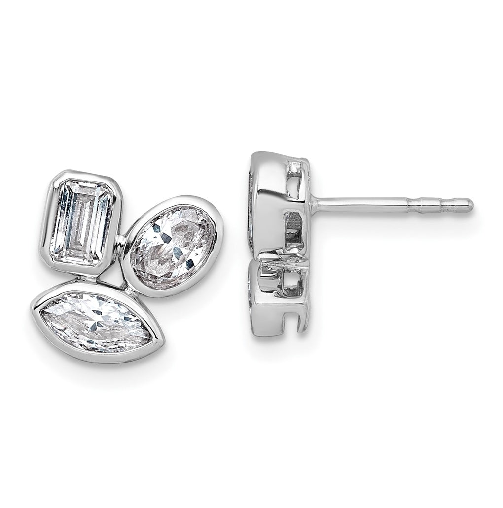 14k White Gold 2 carat Lab Grown Diamond VS+ F+ Complete Emerald Oval and Marquise Three Stone Post Earrings