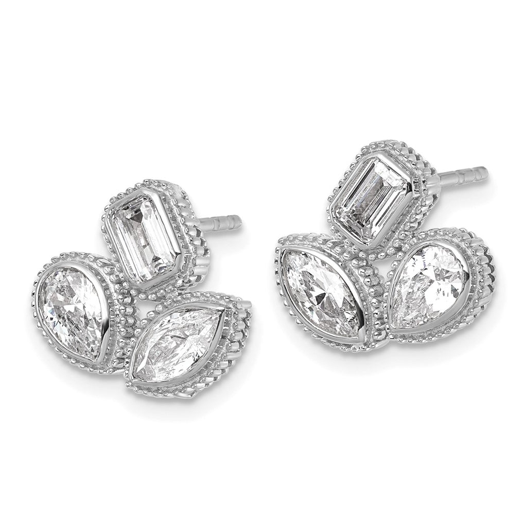 14k White Gold 2 carat Lab Grown Diamond VS+ F+ Complete Emerald Pear and Marquise Three Stone Post Earrings