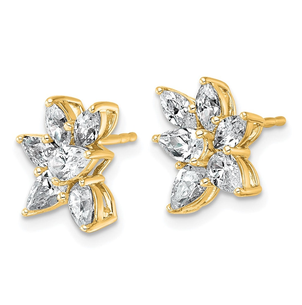 14k Yellow Gold 1 1/2 carat Lab Grown Diamond VS+ F+ Complete Pear and Marquise Cluster Post Earrings