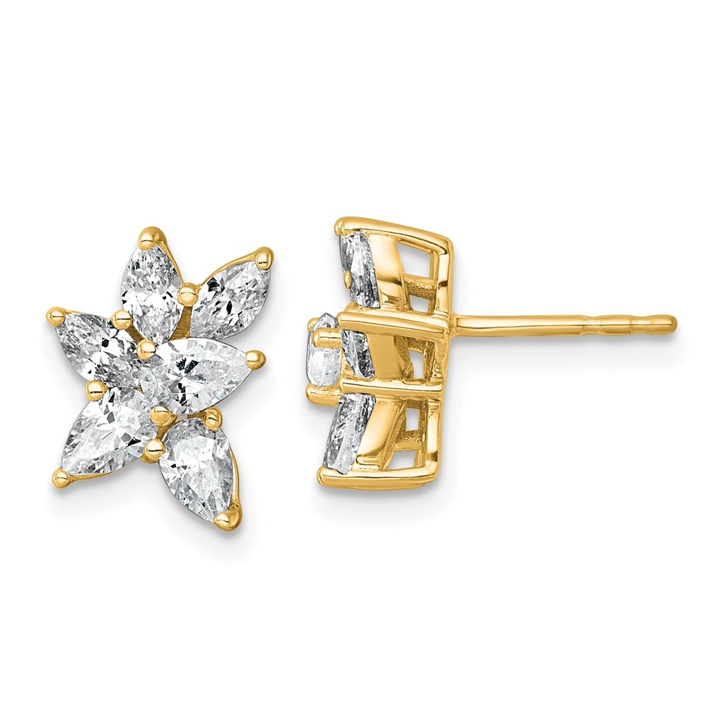 14k Yellow Gold 1 1/2 carat Lab Grown Diamond VS+ F+ Complete Pear and Marquise Cluster Post Earrings