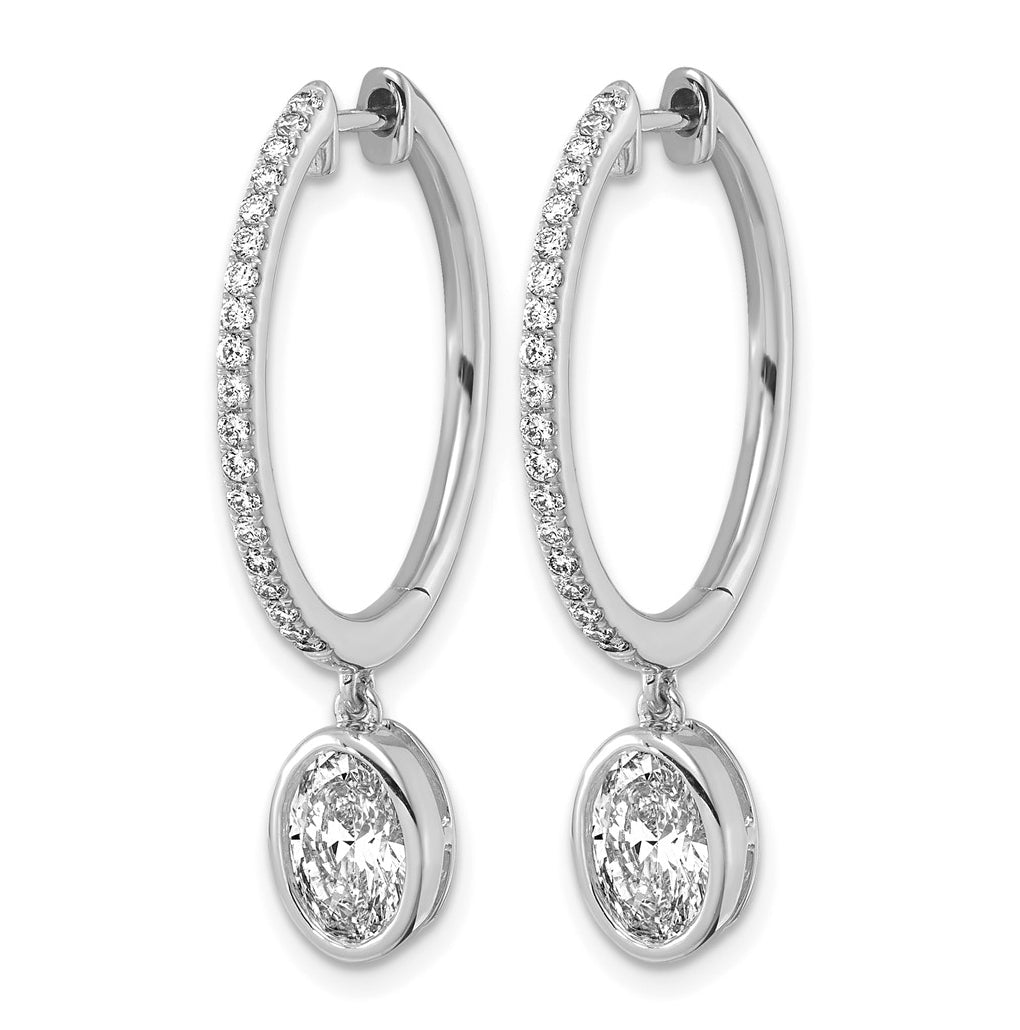 True Origin 14k White Gold 2 3/8 carat Lab Grown Diamond VS+ F+ Complete Oval Bezel-Set Dangle In/Out Hoop Earrings