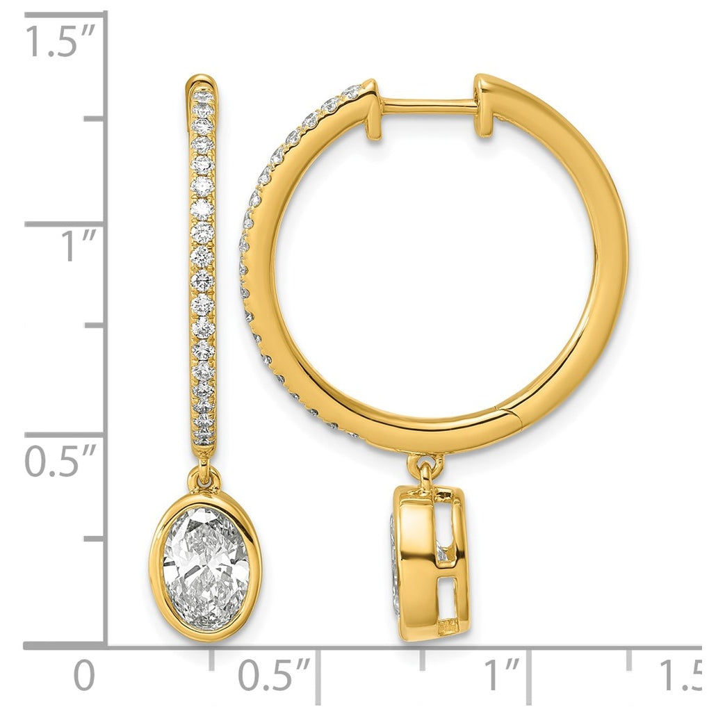 14K Yellow Gold Certified Oval Bezel Dangle Lab Grown Diamond VS+ F+ Hoop Earrings