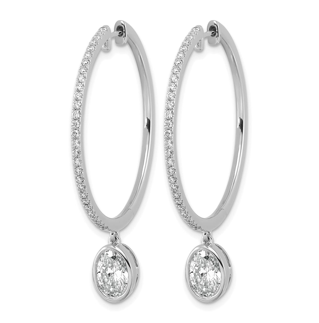 True Origin 14k White Gold 2 5/8 carat Lab Grown Diamond VS+ F+ Complete Oval Bezel-Set Dangle In/Out Hoop Earrings