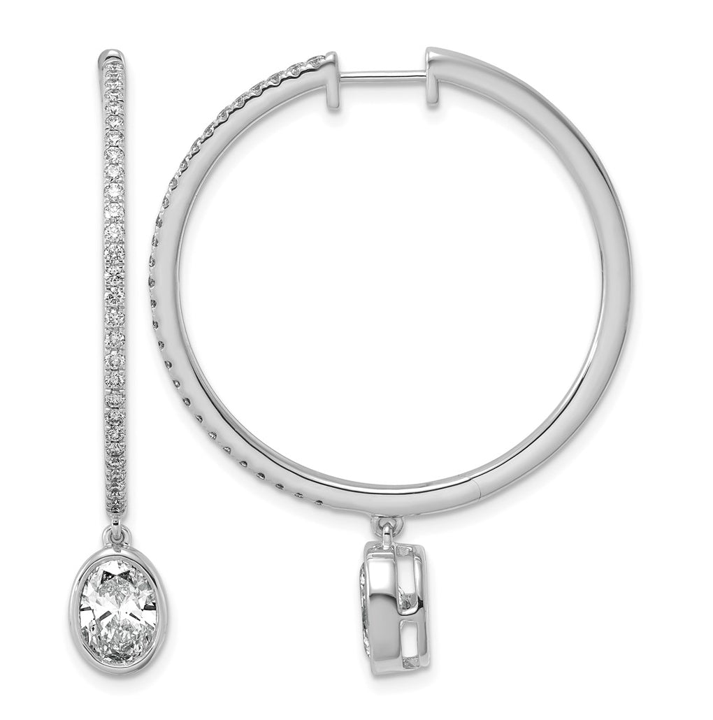 True Origin 14k White Gold 2 5/8 carat Lab Grown Diamond VS+ F+ Complete Oval Bezel-Set Dangle In/Out Hoop Earrings