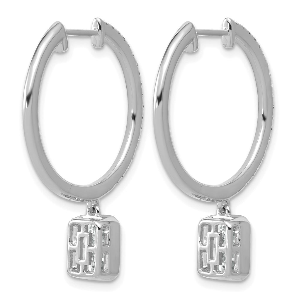 True Origin 14k White Gold 2 3/8 carat Lab Grown Diamond VS+ F+ Complete Radiant Bezel-Set Dangle In/Out Hoop Earrings