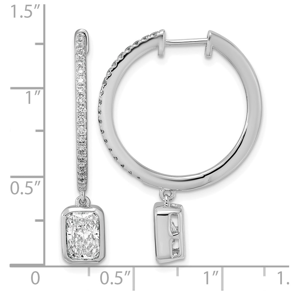 True Origin 14k White Gold 2 3/8 carat Lab Grown Diamond VS+ F+ Complete Radiant Bezel-Set Dangle In/Out Hoop Earrings