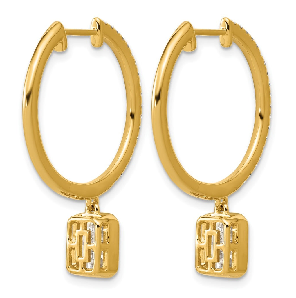 14K Yellow Gold Certified Emerald Bezel Dangle Lab Grown Diamond VS+ F+ Hoop Earrings