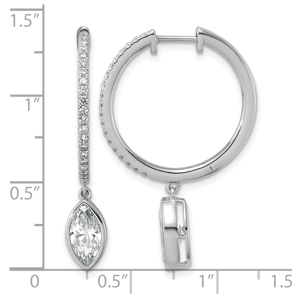 True Origin 14k White Gold 2 3/8 carat Lab Grown Diamond VS+ F+ Complete Marquise Bezel-Set Dangle In/Out Hoop Earrings